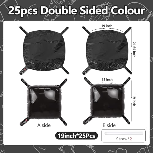 NISOCY 25PCS Black Square Foil Balloons Wall Backdrop Metallic Double Sided Black Balloon Tunnel Arch Kit for 2026 New Year Birthday Baby Shower Graduation Party Decorations - color: A04 - Black, size: 25PCS
