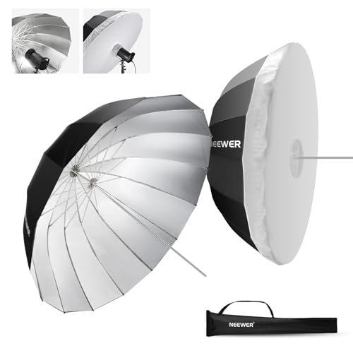 NEEWER 65"/165cm Parabolic Reflective Umbrella Photography with Silver Inner, Soft Lighting with Diffuser Cover, Bag, Quick Fold for Camera Photo Studio Video Light Shooting Monolight Flash, NS3U - color: Silver, size: 65"