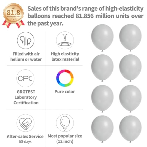 110pcs Grey Balloon 12 inch, Grey Latex Balloons for Birthday Party Baby Shower Wedding(with 2 Ribbons). - color: A09-grey, size: 12inch(normal)