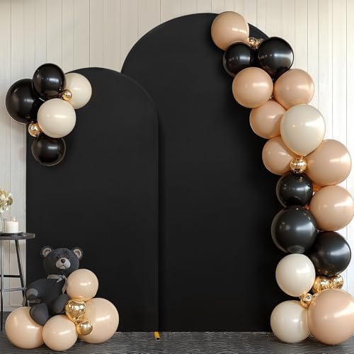 Set of 2 Black Arch Covers (6.6ft & 5ft) Spandex Stretchy Fitted Arch Backdrop Covers Wrinkle-Free Round Top Chiara Arch Stand Cover for Graduation Wedding Birthday Party Banquet Background - color: Black, size: 6.6FT, 5FT