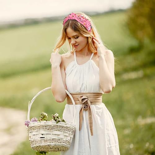 NVENF Easter Headband for Women Beaded Easter Rabbit Bunny Headband White Pink Crystal Pearl Knotted Hairband Happy Easter Hair Accessories Spring Holiday Headwear Outfits Gifts (Easter A) - color: Easter A