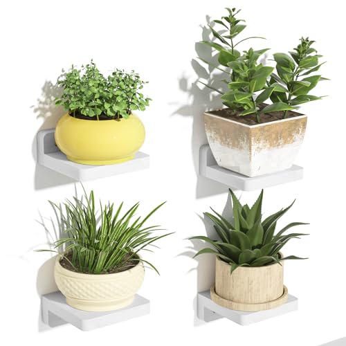 SRIWATANA Small Floating Shelves Wall Mounted, Wood Shelf for Decoration and Storage Set of 4, Mini Display Shelf for Bedroom, Bathroom, Kitchen, Office (White, 4 inch) - color: White, size: 4 inch