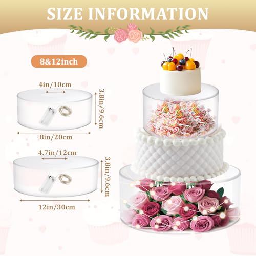 2Pcs Acrylic Cake Display Stand 8'' 12'' Round 2Tier Clear Cylinder Cake Box for Wedding Birthday Party Decor (8 /12 Inch) - size: 8&12