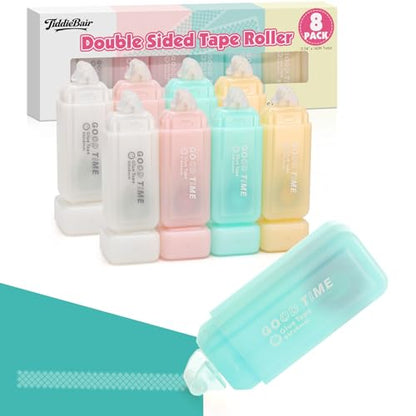 8 Pack Double Sided Glue Tape Roller for Scrapbook Supplies, Glue Tape Runner for Scrapbooking Journaling Art School Office Supplies for Kids and Adults, Gift Wrap, 0.24IN x 20FT（Patented）