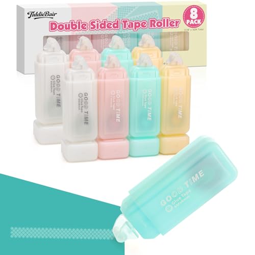 8 Pack Double Sided Glue Tape Roller for Scrapbook Supplies, Glue Tape Runner for Scrapbooking Journaling Art School Office Supplies for Kids and Adults, Gift Wrap, 0.24IN x 20FT（Patented）
