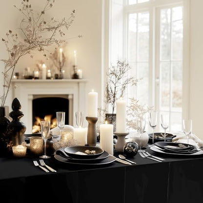 Just Shimmer 2pcs Black Foil Tablecloth 54 * 72inch Birthday Graduation Halloween Party Table Cloths Plastic Waterproof Disposable Table Cover for Halloween Neon Anniversary Party Supplies - color: Black