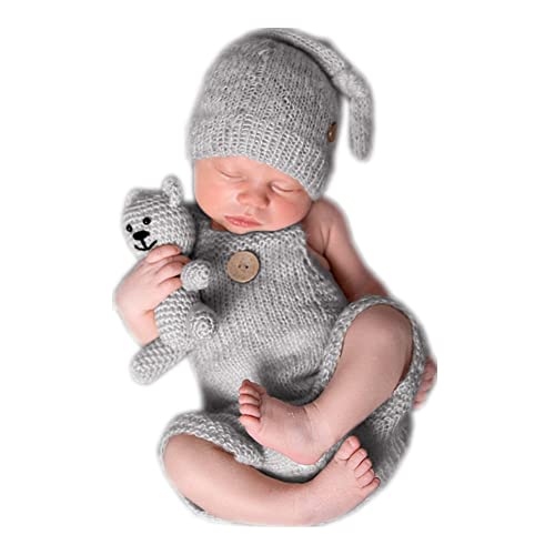 Fashion Cute Newborn Boy Girls Baby Costume Outfits Photography Props Hat Pants - color: Light Gray