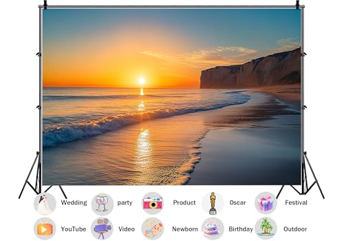 15X10ft Fabric Sunset Beach Backdrop Online Store Tropical Seaside Aloha Luau Hawaii Ecommerce Background Party Decorations Website Product ListingHome Wall Decor Photo Booth Props - size: 15X10ft