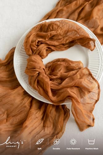 Ling's Moment Luxury Cloth Wedding Napkins - 19x19 Inch Reusable Cheesecloth Linen Napkins for Wedding Reception, Bridal Shower, Dinner Table - Washable, Durable (Set of 10), [Terracotta] - color: Or-brown Terracotta