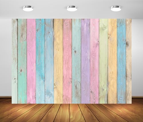 BELECO 9x6ft Fabric Colorful Wood Backdrop Easter Pastel Wood Rustic Wooden Texture Background Baby Kids Birthday Baby Shower Party Decorations Portrait Photoshoot Studio Props - size: 9x6FT