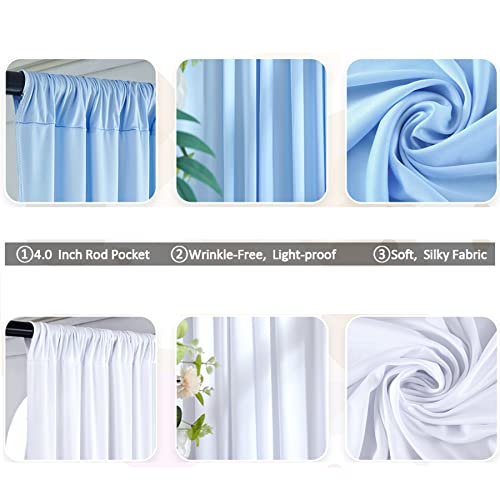 10x10ft Baby Blue and White Backdrop Curtains Panels for Parties Wedding Baby Shower Birthday Party Photography Background, Wrinkle Free Polyester Backdrop Curtains Drapes 4 Panel 2.5x10ft - color: Baby Blue+white, size: 60"W x 120"L (Pack of 4)