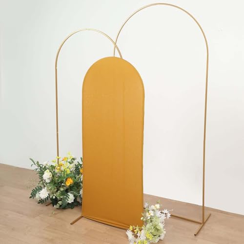Efavormart 5ft Gold Spandex Fitted Arch Slipcover, Shimmering Round Top Backdrop Sleeve for Glamorous Birthdays and Small Gala Accents - color: Gold, size: 5 FT