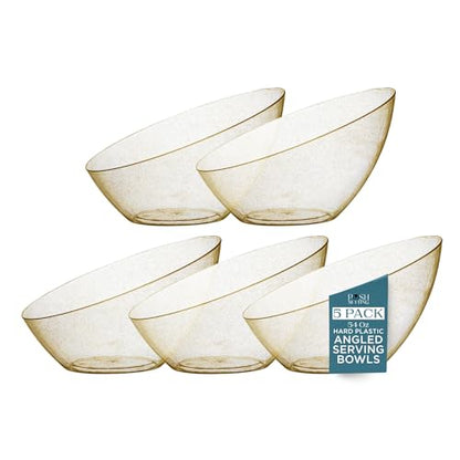 Posh Setting - Gold Plastic Serving Bowls for Party - Angled, Disposable, Chip & Candy Bowls - 54 OZ, 5 Pack - color: Gold Glitter, size: Large 54 OZ