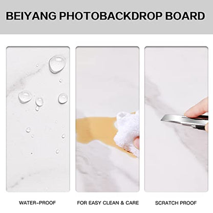 BEIYANG 2 Marble 24x24 Inch Photography Backdrop Boards with 2 PCS Bracket for Flat Lay or Food Photography Background Marble and White Backdrop Photo Table Backdrop - color: Marble