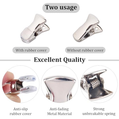 CRASPIRE 35Pcs Platinum Mini Metal Alligator Clips Small Sweater Clamps Spring Clip Non-Slip Flat Mouth with Rubber Cover for Crafts Paper Jewelry ID Badge Holders Lanyards Clothing Glasses Accessory - color: 35pcs Platinum