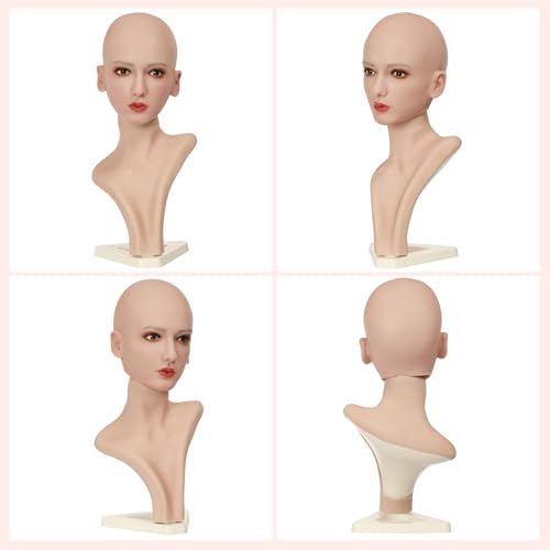 Realistic Silicone Head Mannequin Fake Female Head Model Display for Jewelry Wig Scarf Necklace Glasses Props Display Art Collection with Lifelike Skin Tone (2WTM1-1) - size: Head model 1