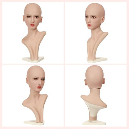 Realistic Silicone Head Mannequin Fake Female Head Model Display for Jewelry Wig Scarf Necklace Glasses Props Display Art Collection with Lifelike Skin Tone (2WTM3-1) - size: Head model 3