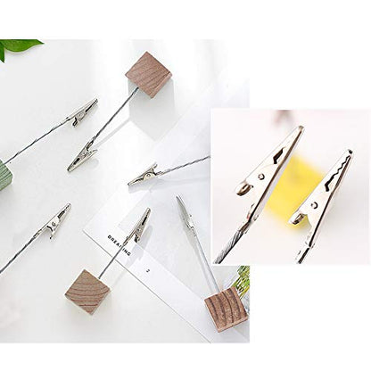 LZYMSZ 8PC Wooden Memo Clips Holder, Picture Holders with Clips, Wooden Base Memo Photo Clip, Photo Cubes for Pictures with Alligator Clip Clasp (Wooden Base)