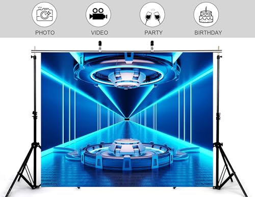 9x9ft 3D Future Game Platform Backdrop Modern Podium Photography Background for Gaming Events and Product Displays Decorations Tapestry Photo Booth Props - size: 9x9ft