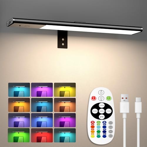 Diomart Picture Lights for Wall, 12'' Dimmable Remote LED Art Light with 15 Color Temps, USB-C Rechargeable Battery Picture Light Wireless, Timer, for Paintings, Canvas, Photos, Bedroom（Black） ﻿