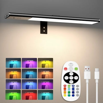 Diomart Picture Lights for Wall, 12'' Dimmable Remote LED Art Light with 15 Color Temps, USB-C Rechargeable Battery Picture Light Wireless, Timer, for Paintings, Canvas, Photos, Bedroom（Black） ﻿