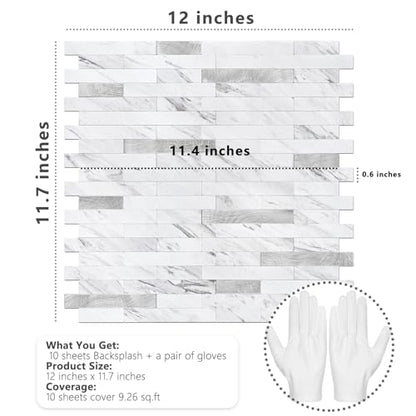 STICKGOO Peel and Stick Backsplash Tile, Stick on Backsplash for Kitchen and Bathroom, Volakas White Look PVC Mixed Metal Silver Self Adhesive Wall Tiles(10 Sheets) - color: Volakas White with Metal Silver