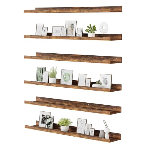 upsimples Floating Shelves for Wall, 47.3 Inch Shelves for Decor Storage Set of 6, Wall Mounted Wood Shelf for Bedroom, Living Room, Bathroom, Kitchen, Long Picture Ledge Shelves, Brown - color: Brown, size: 47.3in