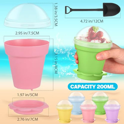 Honeydak 25 Pack Flowerpot Dessert Cup Plastic Cake Cups with Lid Shovel Spoon Mini Flower Pot Dessert Cups Ice Cream Yogurt Cupcake Holder Containers for Birthday Party Supplies DIY Baking(Colorful) - color: Colorful