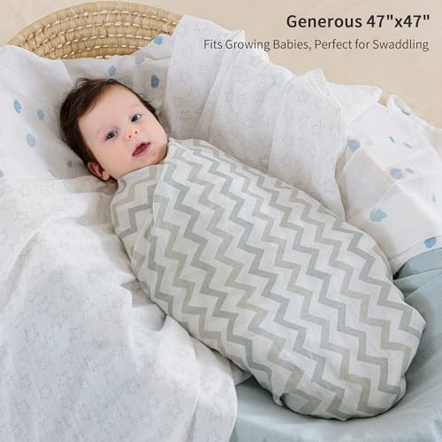 POMISO Muslin Swaddle Blankets for Boys & Girls, Newborn Receiving Blankets, 4 Pack Soft Breathable Baby Swaddles, Large 47x47 Inches, Stars & Striped - color: Stars