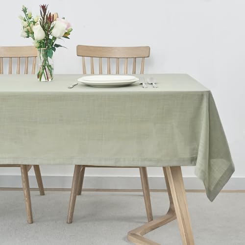 maxmill Lux Faux Linen Table Cloth with Slubby Texture Wrinkle Resistant Anti-Shrink Tablecloth for Kitchen Dining Tabletop for Banquet Parties Event Dinner Rectangle 52 x 70 Inch Sage Green - color: Lux Sage Green, size: 70" x 52" (Rectangular)