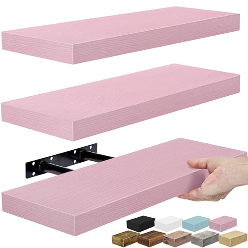 Sorbus Floating Shelves for Wall – 16 Inch Floating Shelf for Kitchen, Bedroom, Living Room, Bathroom, Home & Wall Decor - Mounted Bathroom Shelves with Invisible Brackets (Soft Pink, 3 Pack) - color: Soft Pink, size: 3 Pack