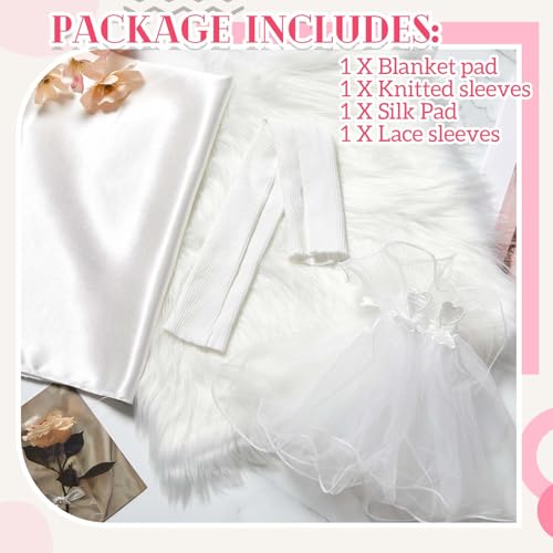 Coume 4 Pcs Nail Background Mat for Pictures White Nail Photo Props Background for Pictures Flat Lay Mat Include Small Locker Rugs Silk Cushions Knitted Sleeves Lace Sleeves for Jewelry Art