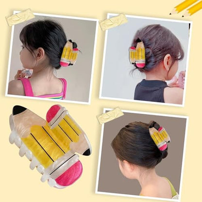 2 Pcs Red Apple Hair Clips, Acetate Yellow Pencil Claw Clips for Women Girls Cute Stylish Hair Accessories Student Back to School Hair Jaw Barrettes Teacher Appreciation Gifts - color: Back School B