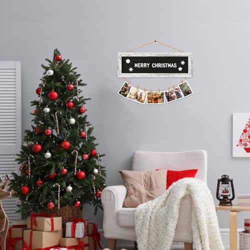 CJIAWYS Hanging Photo Display Multiple Polaroid Picture Frames Collage Wall Decor, Felt Letter Board with 340 Letters and 15 Clips, DIY Cards Holder Frame Collage Set for Christmas Holiday Birthday - color: White Frame and Black Felt (1 Hemp Ropes)