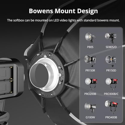 GVM 25.6inch/65cm Octagonal Softbox, Quick Release Bowens Mount Softbox with Diffusers/Honeycomb Grid/Carrying Bag, Light Dome Compatible with LED Video Light/Spotlight/Flash for Photography Studio