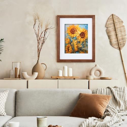 Muzilife 11x14 Wood Picture Frame with HD Glass Cover, Vintage Block-Shape Photo Frame Display Pictures 8x10 with Mat or 11x14 Without Mat, Vertical & Horizontal on Wall, Brown,1pcs - color: Brown Block-Shape