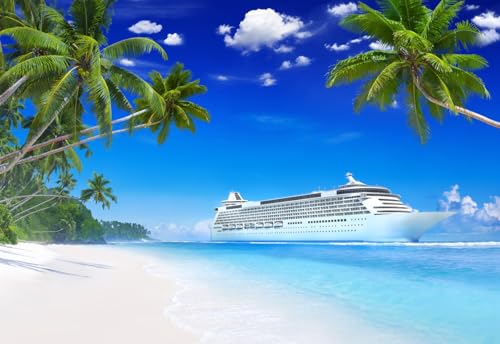 Luxury Cruise Ship Backdrop Tropical Ocean Beach Photography Backgrounds Island Palm Trees Summer Travel Hawaiian Luau Party Decor Photo Booth Props 6x4ft - size: 6X4FT