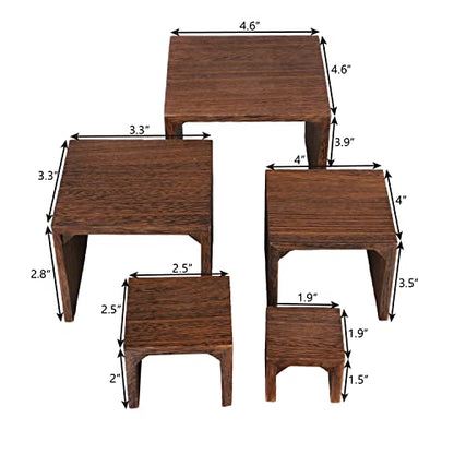 MOOCA 5-Piece Wooden Jewelry Display Risers - Multi-Function Retail Stands for Rings, Watches, Necklaces, Bracelets, and More - Various Heights, Brown Color - color: Brown N Shape, 5 Pieces