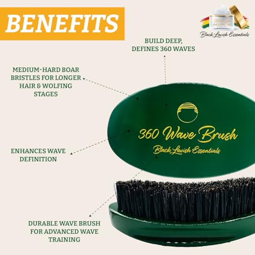 360 Wave Brush, Build Deeper Waves, Soft & Hard Boar Bristle Curved Brush, Black Lavish Essentials Signature (Medium-Hard, Emerald Green) - color: Emerald Green, size: Medium-Hard