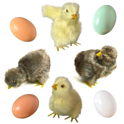 Realistic Furry Baby Chicks Easter Eggs Decor Set - Lifelike Spring Chickies Tabletop Decorations, Farmhouse Photo Props, Basket Fillers, Lifelike Plush Chickens Home Ornaments (8)