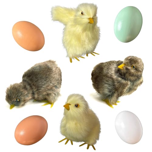 Realistic Furry Baby Chicks Easter Eggs Decor Set - Lifelike Spring Chickies Tabletop Decorations, Farmhouse Photo Props, Basket Fillers, Lifelike Plush Chickens Home Ornaments (8)