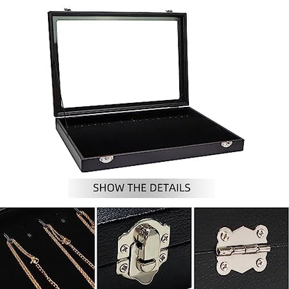 Wudygirl Necklace Organizer 20 Hooks Jewelry Organizer Jewelry Display Stackable Glass Top Lockable Black Velvet Boxes(Necklace Tray) - style: Necklace Tray