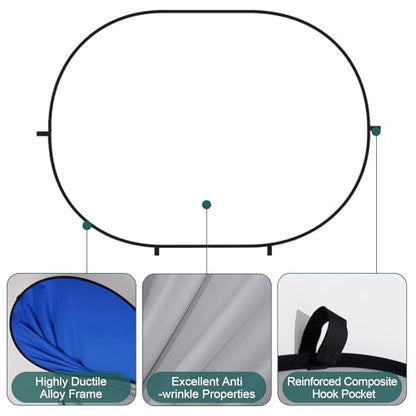 Kate 5x6.5ft(1.5x2m) Collapsible Backdrop Self Tape White Blue Twist Flex Folding Pop up Backgrounds for Photoshoot, Headshots Photo, Video Calls - color: Blue/White