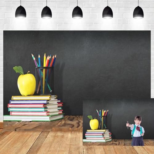 Leyiyi 8x6ft Welcome Back to School Backdrop School Season Old Classroom Banner Vintage Desk Blackboard Colored Pens Note Books Apple Photography Background Kids Portrait Studio Prop Vinyl Banner - size: 8x6ft