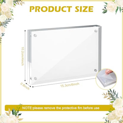 12 Pack 4X6in Acrylic Picture Frame, Clear Picture Frames Double Sided Magnetic Freestanding Photo Block Frame Desktop Display Floating Frameless Acrylic Frame Stand - size: 4X6