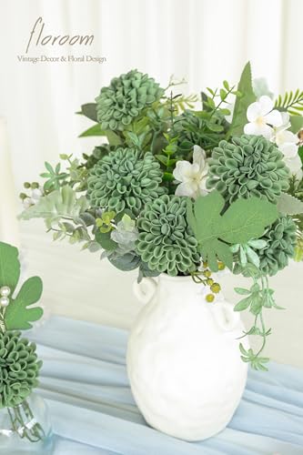 Floroom Artificial Dahlia Flowers 25pcs Real Looking Elf Green Foam Fake Roses with Stems for DIY Wedding Bouquets Bridal Shower Centerpieces Floral Arrangements Party Tables Home Decoration - color: Elf Green