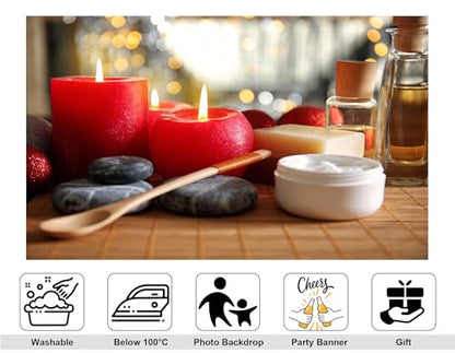 7x7ft Red Spa with Candles and Skincare Products Backdrop Festive Relaxing Photography Background for Holiday Event Birthday Party Decorations Banner Photo Booth Props - size: 7x7ft