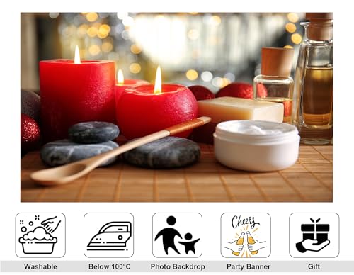 12x8ft Red Spa with Candles and Skincare Products Backdrop Festive Relaxing Photography Background for Holiday Event Birthday Party Decorations Banner Photo Booth Props - size: 12x8ft