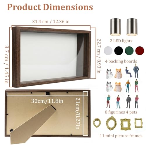 All-in-One DIY Shadow Box Kit,Mini Gold Frames with Museum of Figurines | LED-Illuminated Silhouette Box Memory Collage | Anniversary/Wedding Eco-Friendly Decor Gift (F Style)