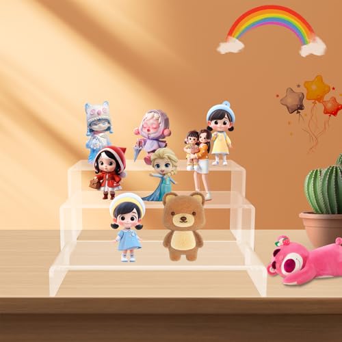 6 PCs Risers Display Stands 3 Tiers Desktop Acrylic Shelves Cake Dessert Holder Products Stand for Collectibles Shoes Jewels Pop Figure (Clear) - color: Clear 6 PCs